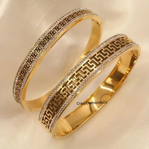 Bransoletka Vintage Hollowed Out Pattern Design, 1,40 MM Round Cut Lab Diamond Bangle, dwustronna bransoletka z diamentami Moissanite Pave Edge, 14-karatowe złoto