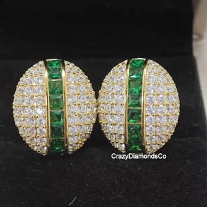 Princess Cut Grüner Smaragd Edelstein & White CZ Diamant im Rundschliff Ohrringe, Micro Pave Set Diamant Ohrstecker, 14K Gold Schraubverschluss