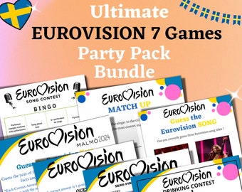 Eurovision 2024 Party Games,Eurovision Song Contest Party Pack,7 Game Bundle, Eurovision Game Night,Family Fun Activities,Malmo 2024