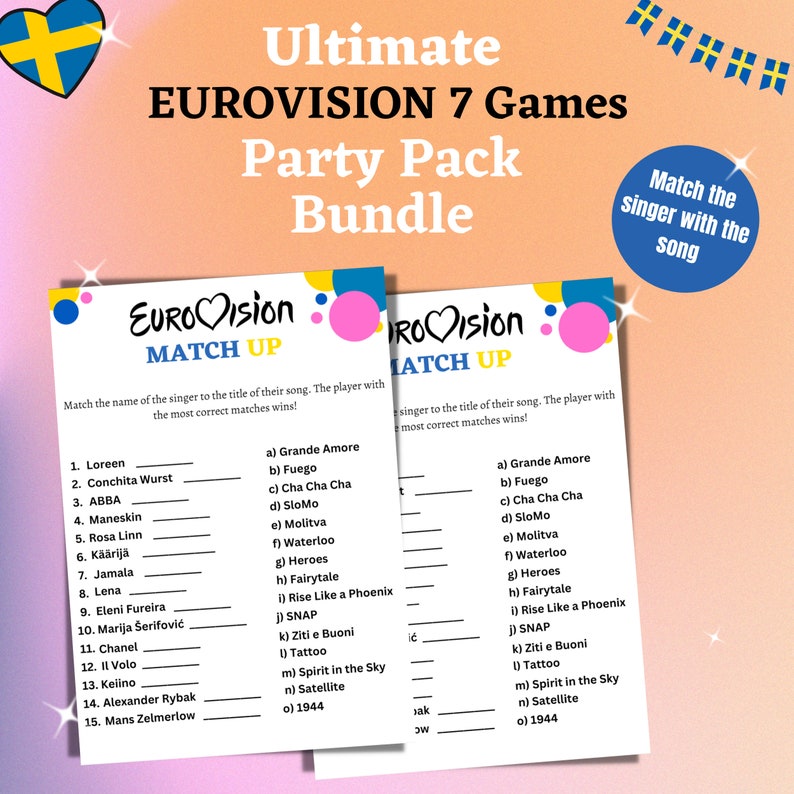 Singer Matching Game Eurovision 2024 Party Games: 7-game Bundle (PDF) - Etsy