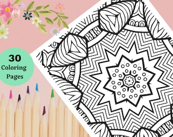 100 Pages Adult Coloring Book PDF Adult Mandala Coloring Book Printable ...