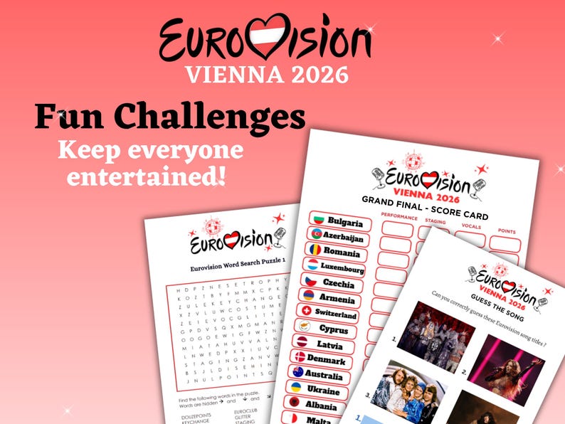 Eurovision 2026 Party Games Bundle — 15 Printable Games, Eurovision ...