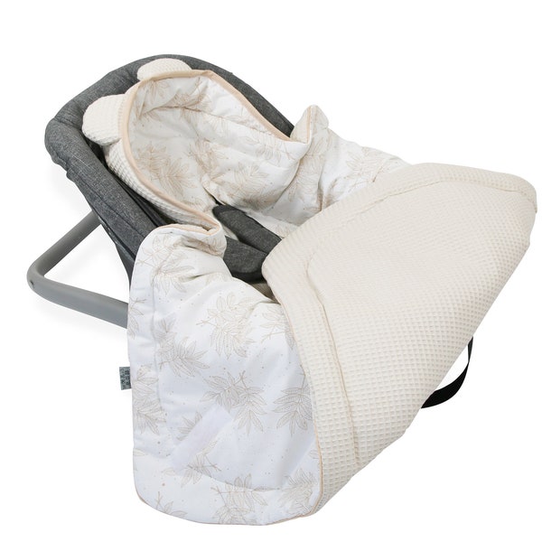 Einschlagdecke Babyschale Autositz / Leaves & Beige , Laub / Wattiert Schlafsack für Babyschale, ganzjährig winter / footmuff