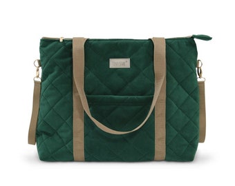 Wickeltasche Velvet Green / Kinderwagentasche / Tasche für kinderwagen / Tasche für mama, mom bag swartz