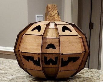 Archivos de corte láser SVG DXF AI Pumpkin Jack-O-Lantern Halloween 3D Decoración de madera Regalo