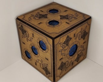 Large Wooden D6 Dice: Skull & Floral Design, Game Decor