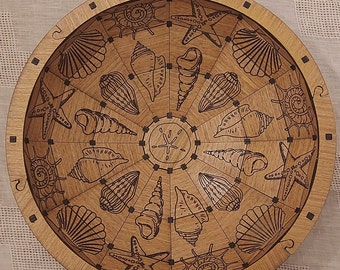 Wooden Catchall Tray: Laser Engraved Seashell Design