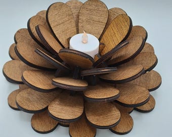 Lotus Tea Light Holder, Modern Wood Candle Centerpiece