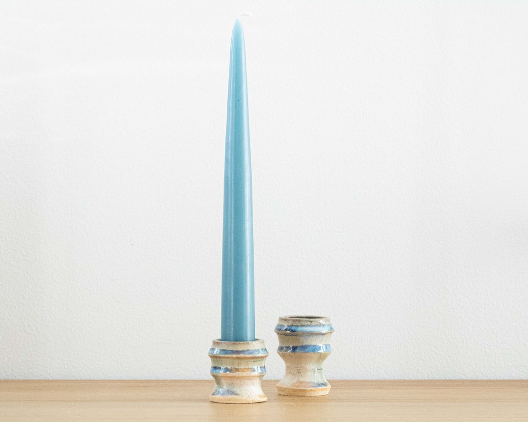 Blue and White Ceramic Candlestick Holder Set of 1 or 2 Taper Candle