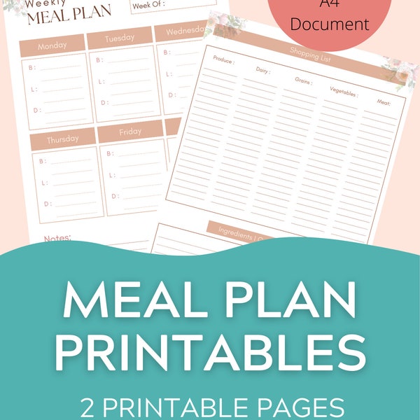 Weekly Meal Planner Printable With Grocery List - Etsy
