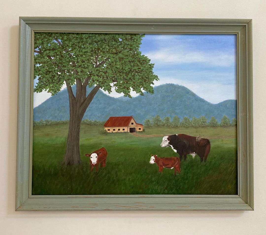 Cows in a Field With Mountains in the Background - Etsy