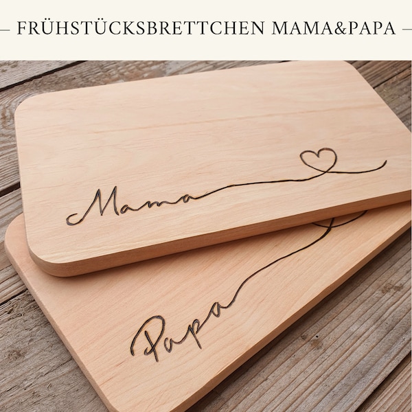 Frühstücksbrettchen aus Holz, "Mama und Papa", personalisiertes Geschenk