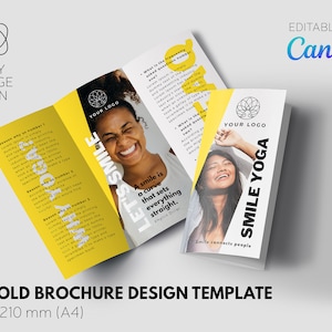 Trifold Printable Brochure design template editable on Canva, gatefold design, printable brochure template, playful brochure design template