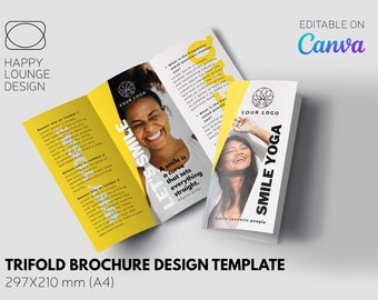 Trifold Printable Brochure design template editable on Canva, gatefold design, printable brochure template, playful brochure design template
