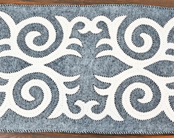 Wool Carpet 100% Merino Wool Handmade Shyrdak Wool Rug Runner Grey-White Wool Rug Kyrgyz Kazakh carpet Ornament