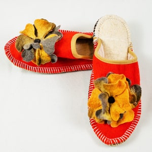 Felt slippers handmade felt slippers felt slippers merino wool flower designs felt slippers handmade gift idea women size 40
