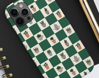 Funda de teléfono a cuadros, funda para iPhone 16 Pro Max 15 14 13 Pro Max, funda para teléfono con plantas, Galaxy S21 S22 S23 S24 Ultra, fundas Pixel, regalo para amantes de las plantas