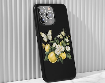 Carcasa para iPhone 14 Pro Max con limones y mariposas, iPhone 14+,13 Pro Max, 13 Mini, 12 Pro, Samsung S23 Ultra, S22, S21, S20