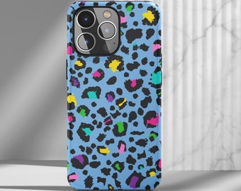 Funda para teléfono con estampado de leopardo azul y colorido, funda para Pixel 8 Pro 7 6, funda para teléfono con estampado animal, Galaxy S24 S23 S22 S2 Ultra, iPhone 16 15 14 13 Plus