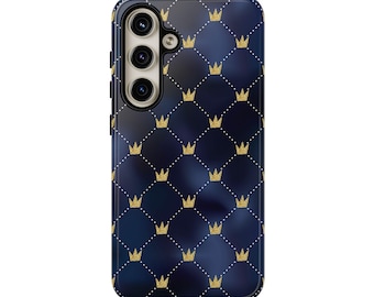 Crown Phone Case, Dark Blue Phone Cover, Royal Blue Case, Crown Pattern Phone Case, Elegant Phone Case, Queen Gift, Regal Style