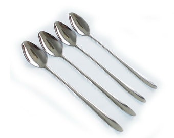 Set of 4 Stainless Steel Long Handle Latte Glass Ice Cream Sundae Coffee Spoons