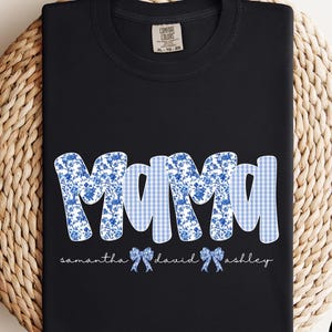 Mama Comfort Color Shirt Gift, Christmas Birthday Gift for Mom, Mother's Day Gift, Personalized Kids' Names Custom Sweatshirt, Blue Toile