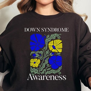 Down Syndrome Awareness Sweatshirt for Warrior, Gift for Support Team Family, Yellow and Blue Ribbon, Trisomy 21 Awareness Month