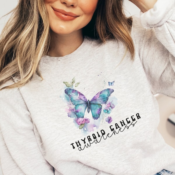 Thyroid Cancer Awareness Sweatshirt for Thyroid Cancer Survivor, Gift for Thyroid Cancer Support Team Family, Teal Pink Purple Ribbon Caner