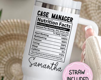 Personalized Case Manager 40oz Tumbler Gift, Gift for Care Coordinators Nutrition Facts, Christmas Birthday Appreciation Gift Case Manager
