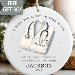 White Coat Ceremony Ornament Personalized Gift, Custom Doctor Graduation Christmas Gift, Med School Acceptance Gifts for Him Future Doctor
