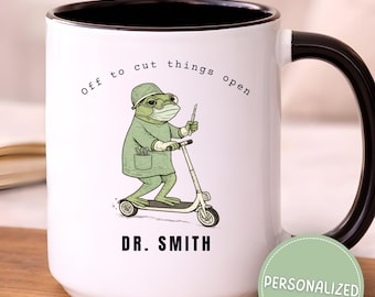 Personalized Surgeon Mug Gift, Christmas Birthday Gift Coworker Colleague, Funny Frog Surgeon, Neuro Ortho Pediatric Surgeon, ENT Surgeon
