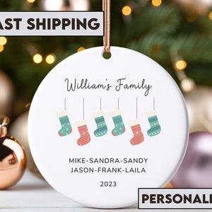 Personalized Family Christmas Ornament with Box and Ribbon, Custom Family Name Stocking Ornament, Gift for Friend, Gift for Daughter