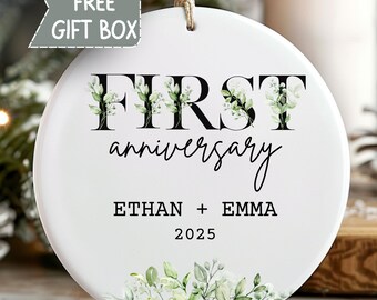 Personalized 1st Anniversary Ornament Gift, Christmas Couple Gift, Wedding Keepsake, Gift for Sister Friend Aunt, Custom Wedding Anniversary