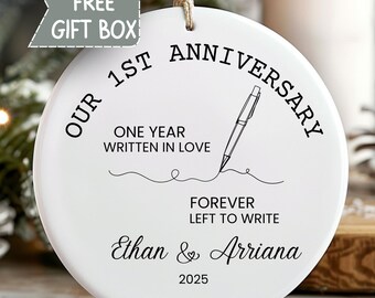Personalized 1st Anniversary Ornament Gift, Christmas Couple Gift, Wedding Keepsake, Gift for Sister Friend Aunt, Custom Wedding Anniversary