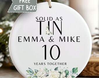 Personalized 10th Anniversary Ornament Gift, Christmas Couple Gift, Wedding Keepsake, Gift for Sister Friend, Custom Wedding Anniversary