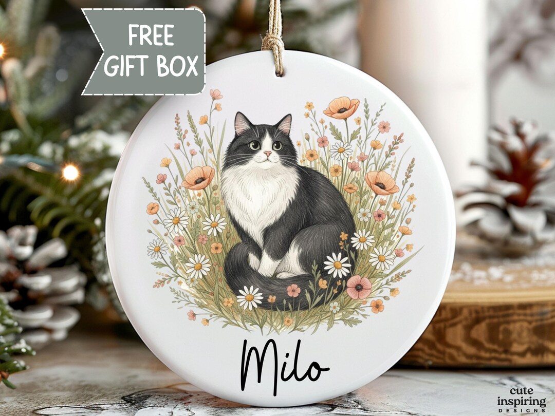 Tuxedo Cat Ornament Personalized Christmas Gift, Meowy Christmas ...