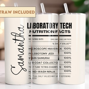 Personalized Laboratory Tech Tumbler Gift With Straw, Phlebotomy phlebotomist Lab Medical Laboratory Scientist, Birthday Christmas Grad