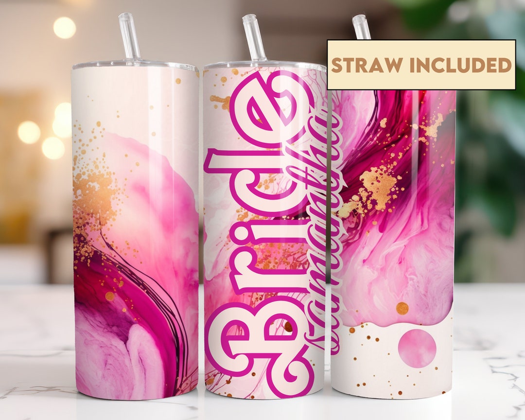 Personalized Hot Pink Marble Watercolor Look Bride Tumbler Etsy