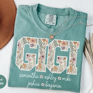 Gigi Personalized Comfort Colors Shirt, Mothers Day Christmas Birthday Gift For Grandma Tshirt, Grandmother Tee, Custom Grandkids&#39; name