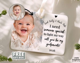 Personalized Godparents Proposal Ornament Gift,  Gift for Godmother Godfather, Will You be My Godmother Christmas Ornament Gift