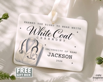White Coat Ceremony Ornament Personalized Gift, Custom Doctor Graduation Christmas Gift, Med School Acceptance Gifts for Him Future Doctor