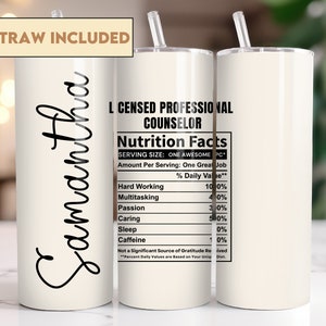 Personalized Licensed Professional Counselor Funny Nutrition Facts Tumbler, Christmas Graduation Birthday Gift, Gift for LPC Mental Health