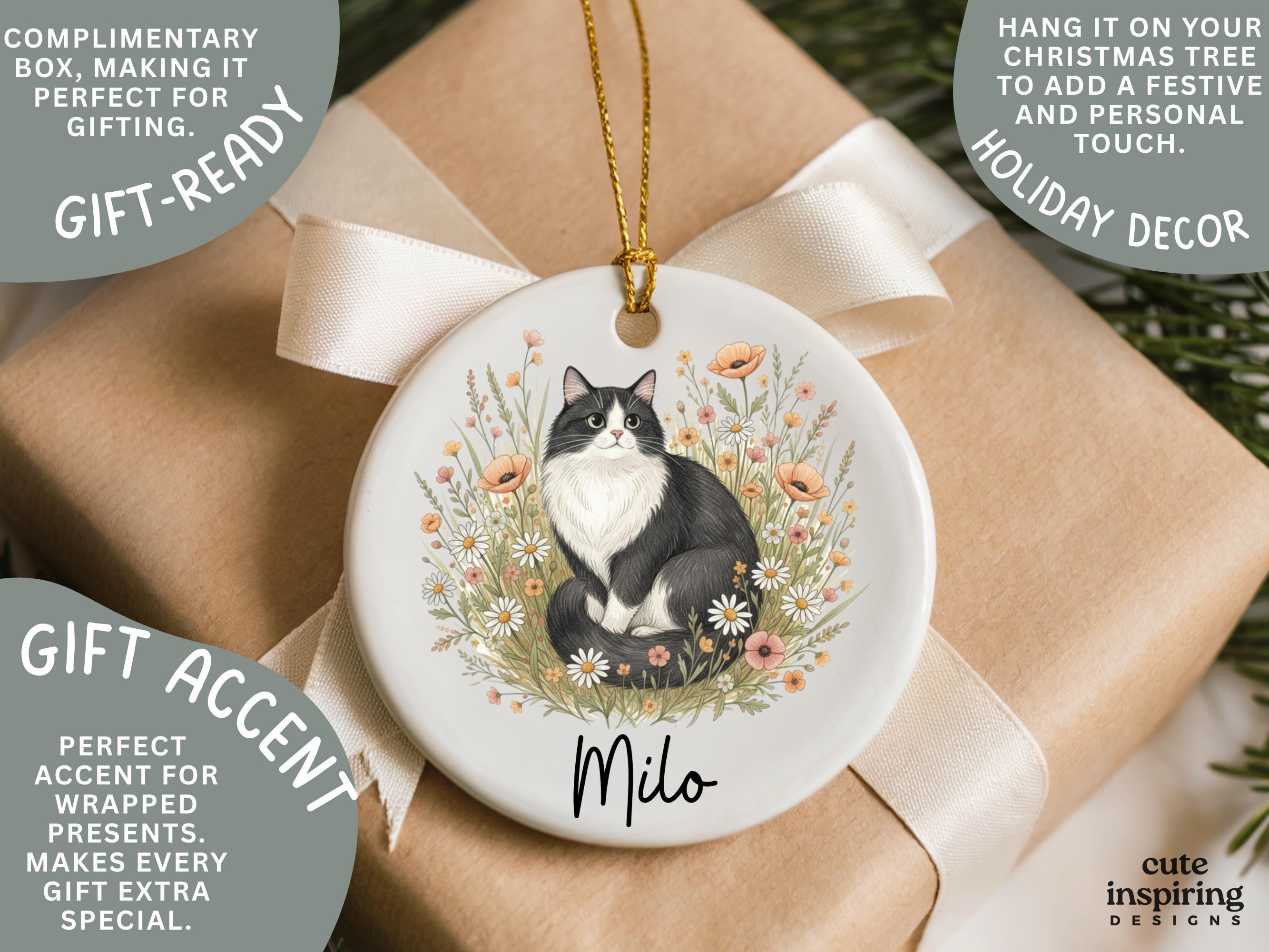 Tuxedo Cat Ornament Personalized Christmas Gift, Meowy Christmas ...
