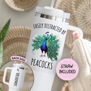 Personalized Peacock 40oz Travel Cup Tumbler,  Peacock Lover Tumbler Christmas Birthday Mothers Day Gift