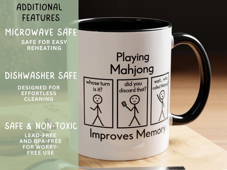 Mahjong Mug Gift, Mahjong Lover Player Christmas Birthday Gift, Game Night, Funny Stick Figure Mahjong Mug image 4
