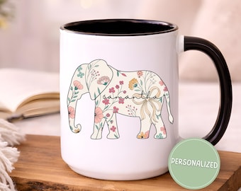 Personalized Elephant Mug Gift, Elephant Lover Coffee Cup Christmas Birthday Gift