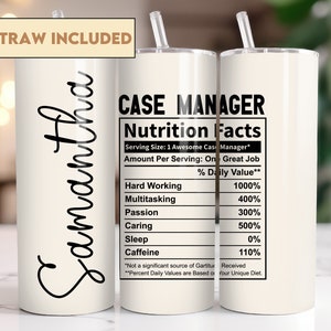 Personalized Case Manager Tumbler Gift, Gift for Care Coordinators Nutrition Facts, Christmas Birthday Appreciation Gift Case Manager