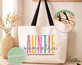 Personalized Auntie Tote Bag Gift, Birthday Christmas Mother's Day Aunt Tote, Pregnancy Promoted to Aunt