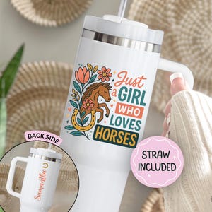 Personalized Horse 40oz Travel Cup Tumbler, Horse Lover Tumbler Christmas Birthday Mothers Day Gift, Horse Mama Gift