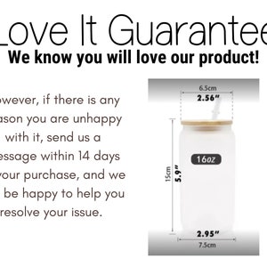 May include: A white 16oz glass tumbler with a bamboo lid and a clear straw. The tumbler is 15cm tall and 7.5cm wide. The straw is 6.5cm long. The tumbler is shown on a white background with measurements in inches and centimetres.